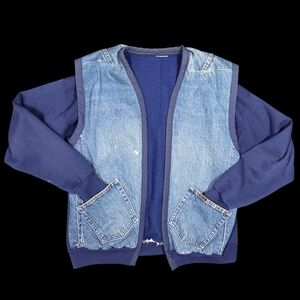 Vintage Denim Vest Sweatshirt Upcycled Streetwear Grunge Indie Sleaze Blue Large